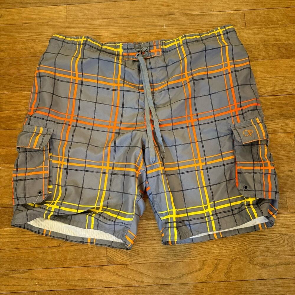 OP gray orange surf style swim trunks size 3 XL
b30